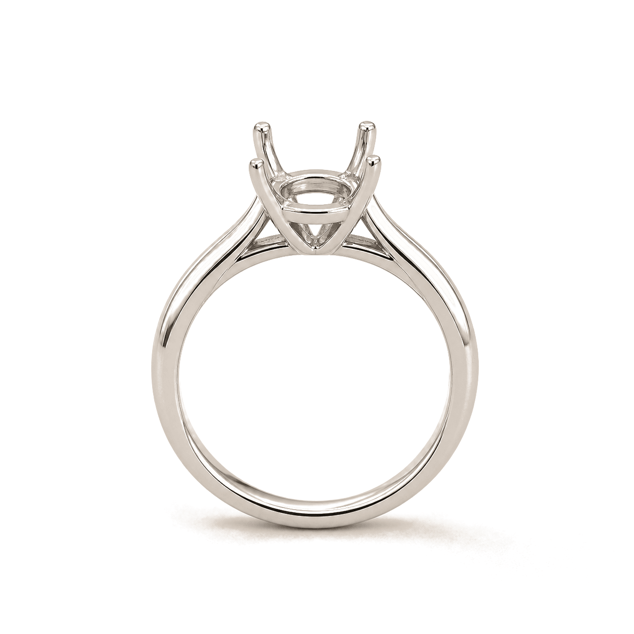 Empty platinum four-prong cathedral ring setting